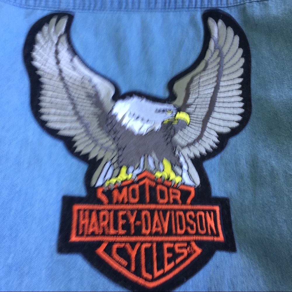 Bikers Image Harley Davidson Patches Denim Vest XL